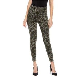 Good American Good Waist Crop Jeans 8/29 Olive Leopard Print Skinny High Rise